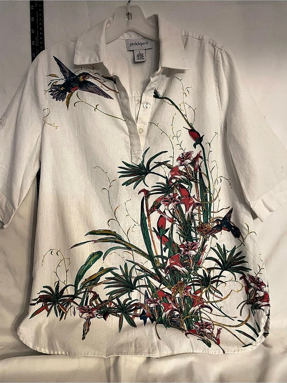 peck&peck Floral Linen Cotton Button Down Size Small